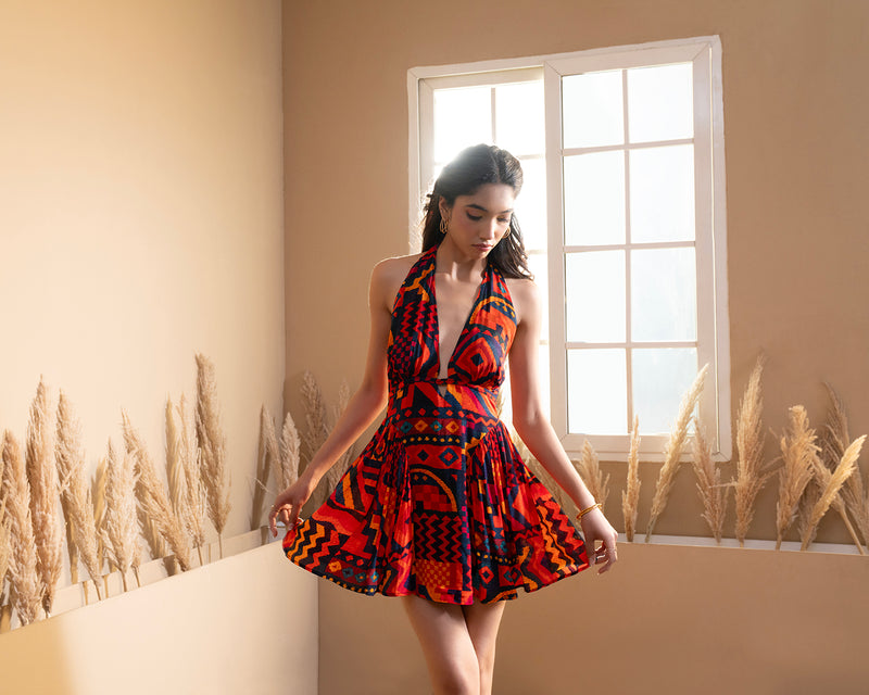 SUNDOWN HALTER NECK MINI DRESS